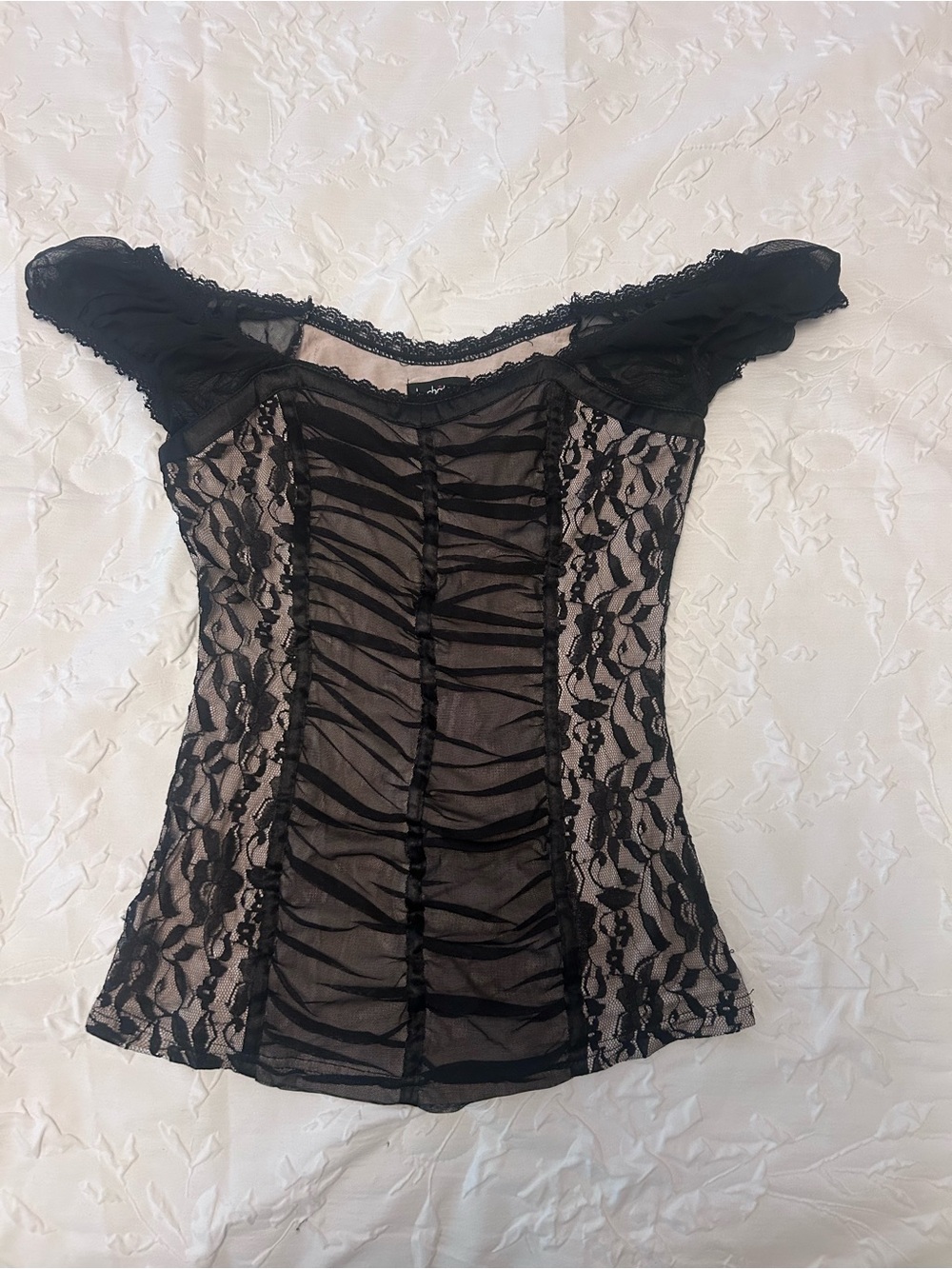 Vintage Le Château Black Lace Ruched Corset Top - Picture 2 of 3